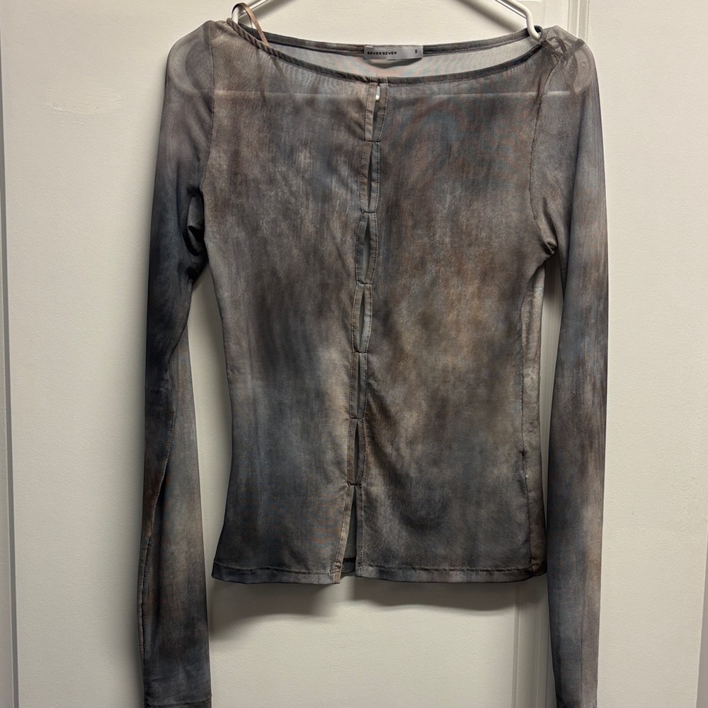 SevenSeven Long Sleeve Sheer Tie-Dye Top in Black and Brown